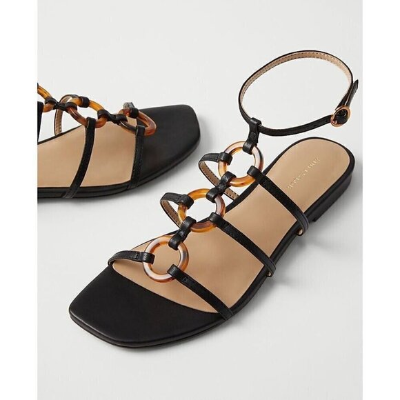 Ann Taylor Shoes - Ann Taylor Aaliyah Tortoiseshell Print Ring Leather Flat Sandals Size 9.5